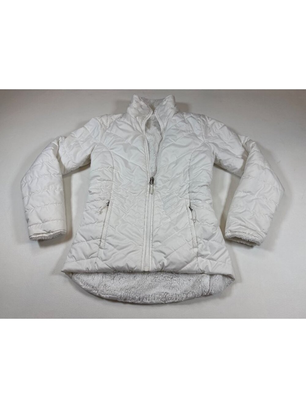 The North Face Womens XS White Quilted Mossbud Coat With Fleece Lining (MM500)